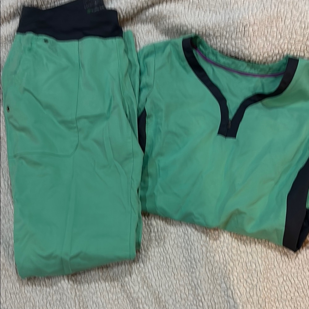 Women's Green and Black Scrub Purple Label YOGA Healing Hands Scrubs